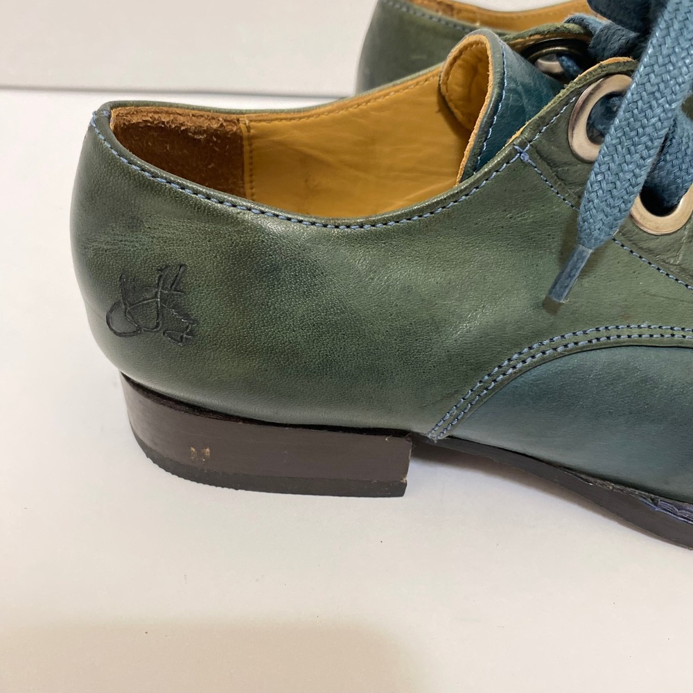 John Fluevog Quirky Loafers Womens 7 Teal Blue Leather Pointed Toe Slip On - Picture 4 of 6